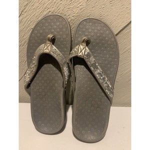 Vionic Women Tide Flip Flops Size 10 Silver Sequin Straps Comfort Sandals